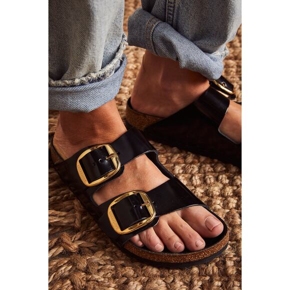NWT Birkenstock 39 Arizona Big Buckle High Shine Sandals in Black - Picture 2 of 7